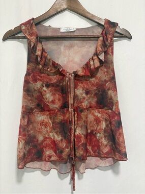 Rebellious Dreamer Floral Mesh Peplum Tank Top Medium‎